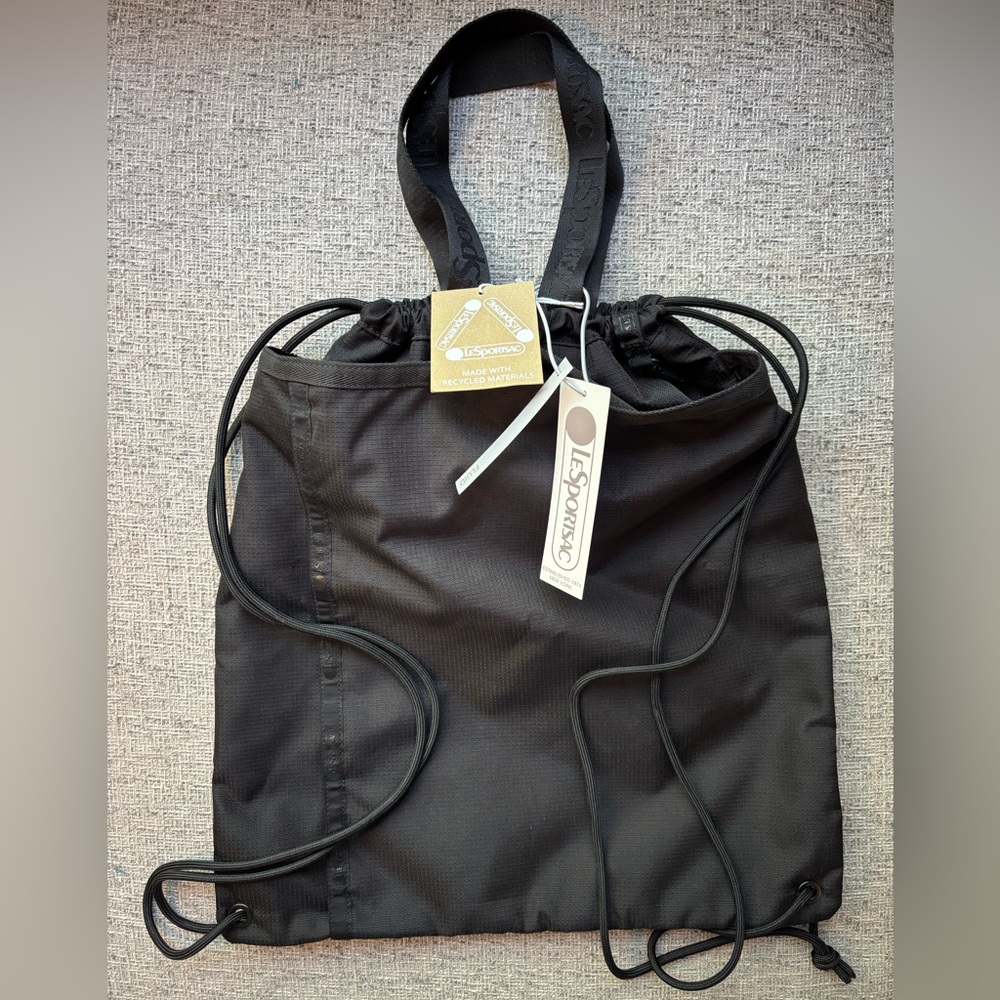 LeSportsac Reiss Drawstring Cinch Black Backpack NWT